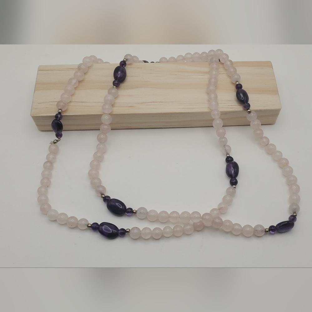 Pink quartz and amethyst necklace